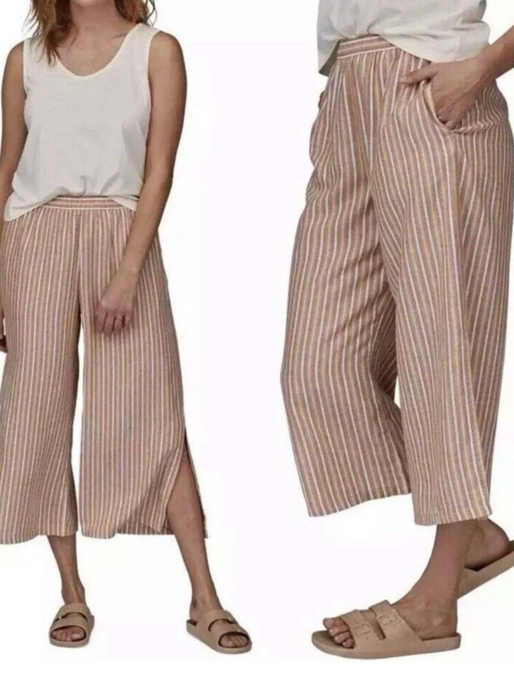 Patagonia Garden Island Cropped Striped Wide Leg Pull-On Pants Size Small
